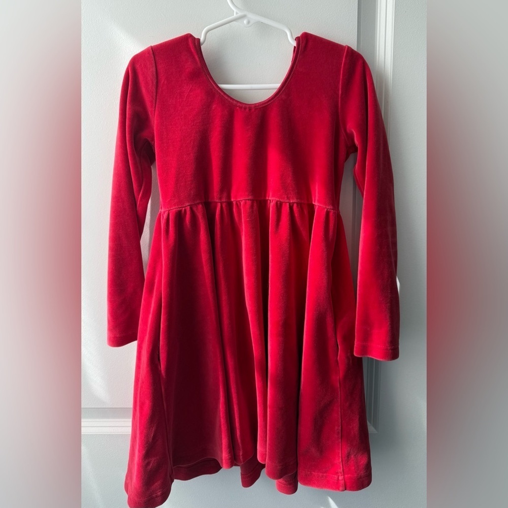 Hanna Andersson Red Velour Long-Sleeve Scoop Neck Skater Dress 5 - Picture 4 of 5